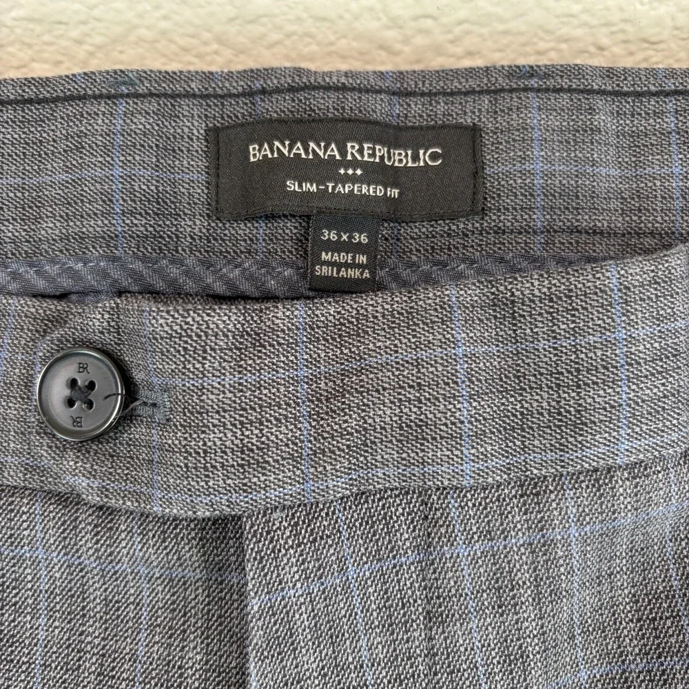 Banana Republic Slim‎ Tapered Fit Trouser Pants in Grey Plaid Men 36x33 Preppy